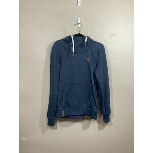 Naketano Womens Pullover Hoodie Sweatshirt S Blue Kangaroo Pocket Minimalist